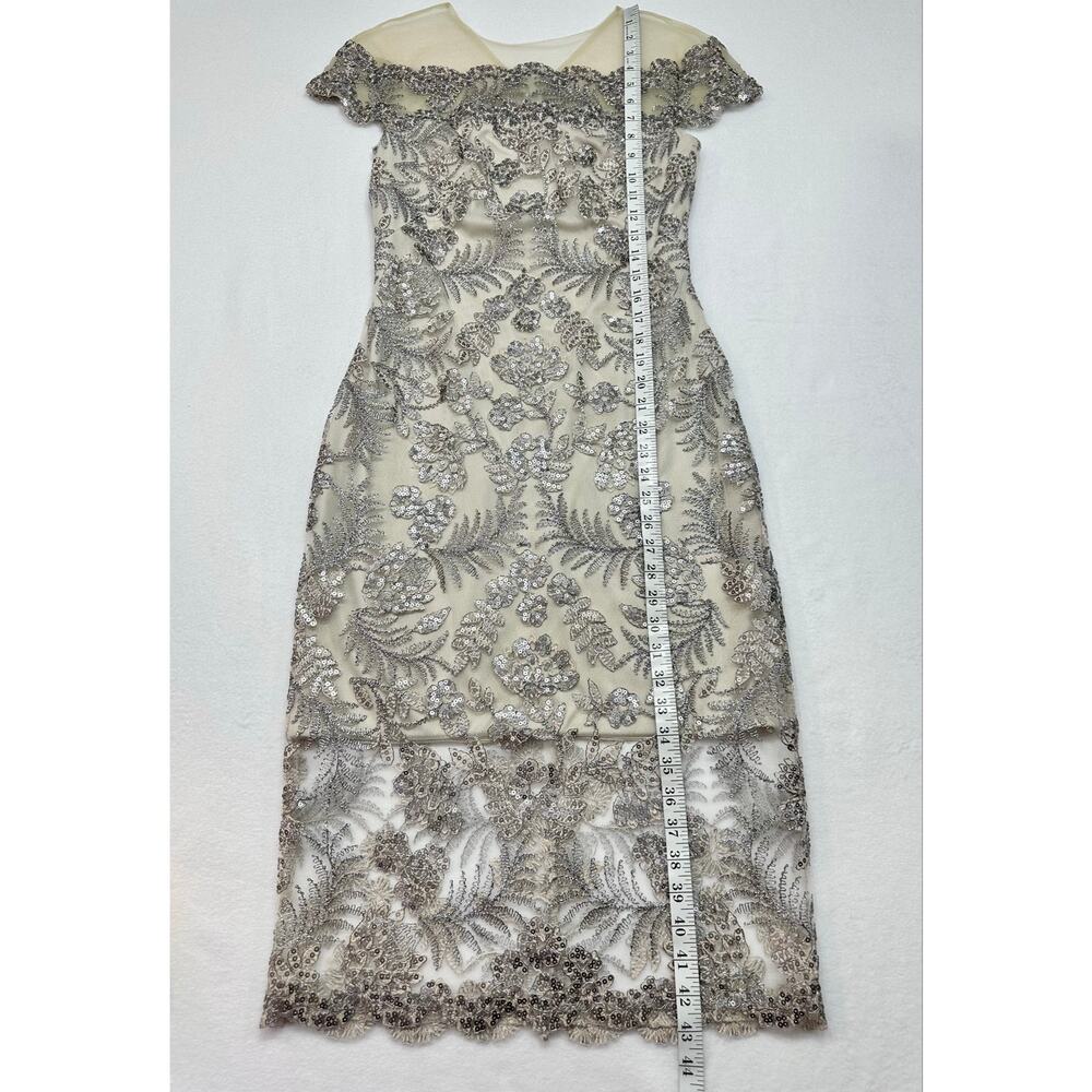 Tadashi Shoji Silver Sequin Embroidered Sheath Midi Dress Women’s Size 2 - Picture 9 of 11